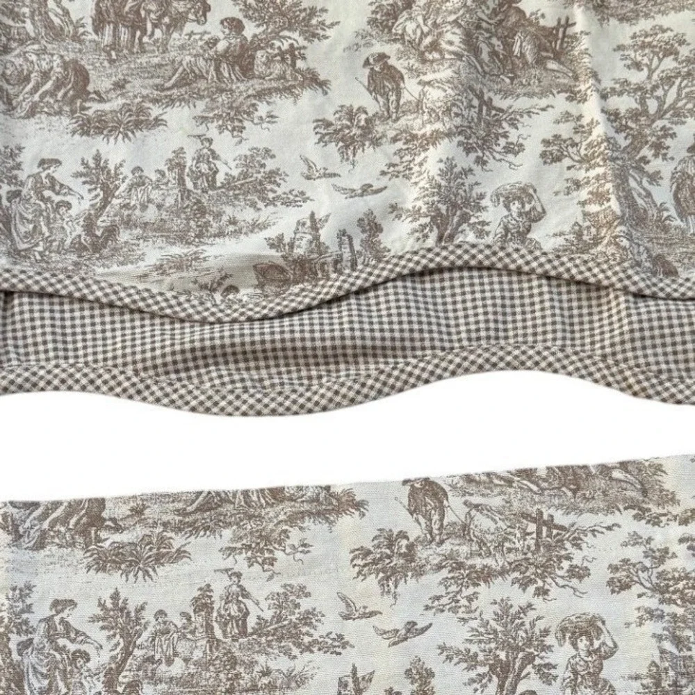 Waverly Home Classics Brown Toile Gingham Scalloped Valances Set of 2 52x18